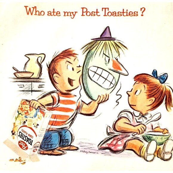 1956 Post Toasties Corn Flakes Cereal Advertisement Halloween Witch Mask DWJJ11 - Picture 1 of 2